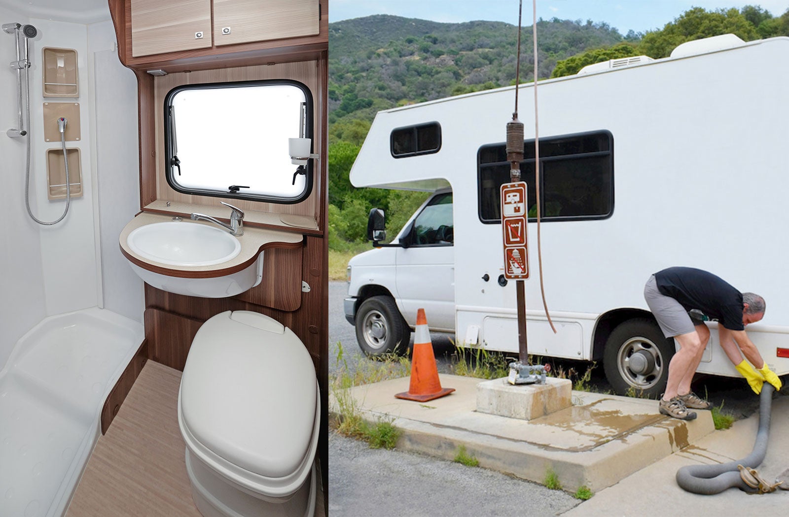 Portable RV/camper toilet and holding tank setup in Lockport, New York