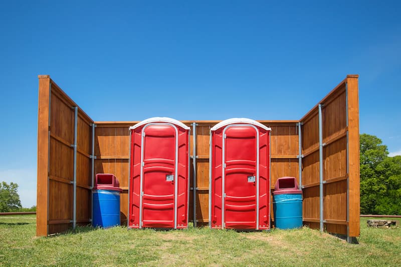 Short-term porta potty units staged for delivery in Lockport, New York